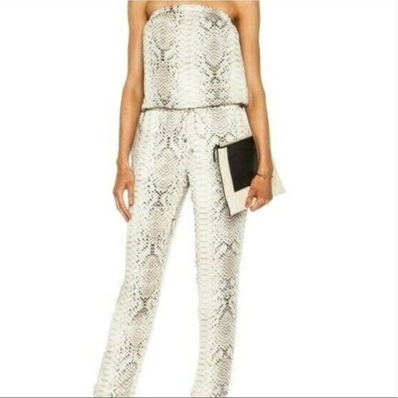 HAUTE HIPPIE Silk Snake Print Sleeveless Tube Pants Jumpsuit Brown Cream XS - Picture 3 of 11